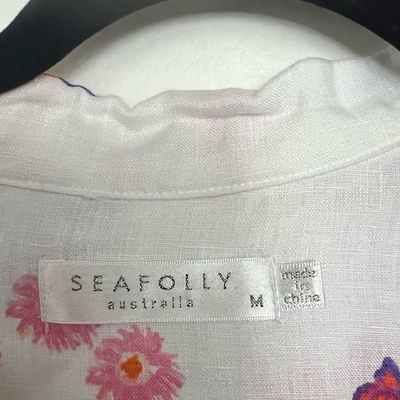 Seafolly White Under The Sea Beach 100% Linen Shirt and Shorts Set Medium - Picture 14 of 16